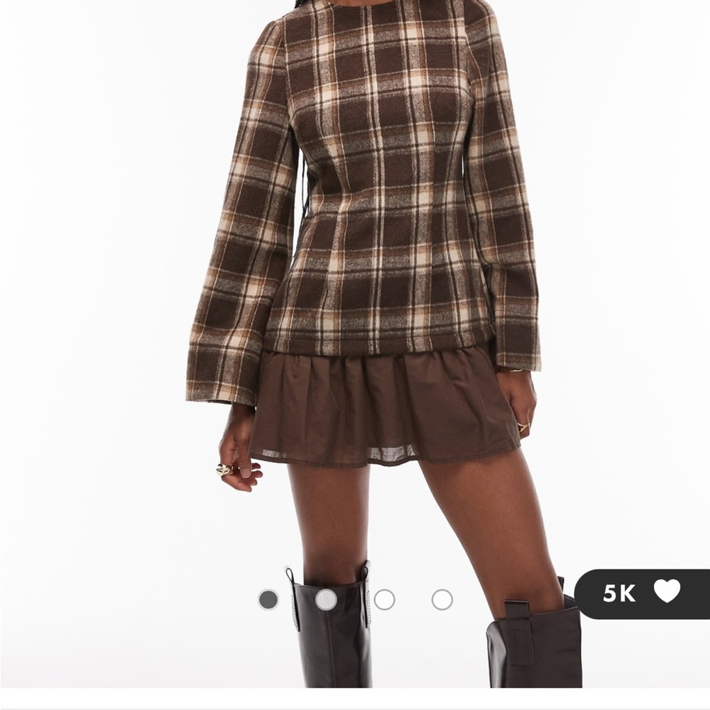 ASOS Brown Plaid Long Sleeve Dress